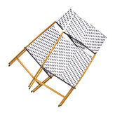 Rouen Set of 2 Commercial Grade Foldable Bistro Chairs, Indoor/Outdoor PE Rattan Back and Seat, Navy/White with Natural Steel Frames