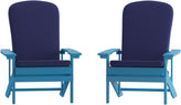 Charlestown Set of 2 All-Weather Poly Resin Wood Adirondack Chairs in Blue with Blue Cushions for Deck, Porch, and Patio