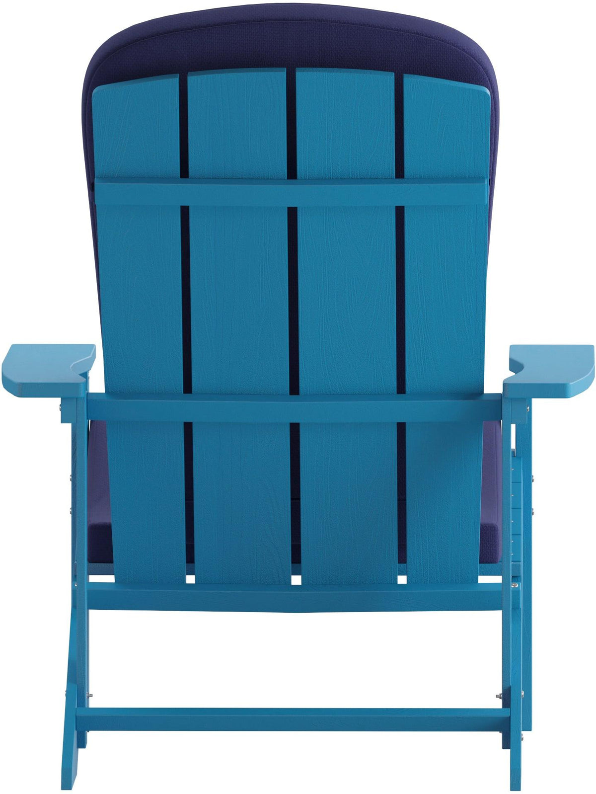 Charlestown Set of 2 All-Weather Poly Resin Wood Adirondack Chairs in Blue with Blue Cushions for Deck, Porch, and Patio