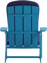 Charlestown Set of 2 All-Weather Poly Resin Wood Adirondack Chairs in Blue with Blue Cushions for Deck, Porch, and Patio