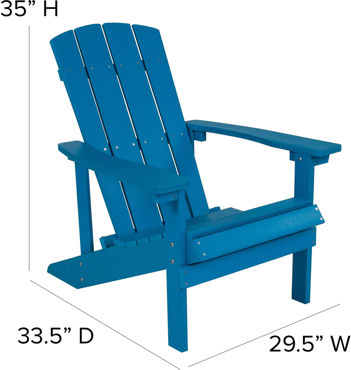Charlestown Set of 2 All-Weather Poly Resin Wood Adirondack Chairs in Blue with Blue Cushions for Deck, Porch, and Patio