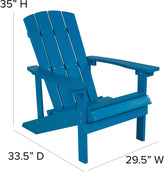 Charlestown Set of 2 All-Weather Poly Resin Wood Adirondack Chairs in Blue with Blue Cushions for Deck, Porch, and Patio