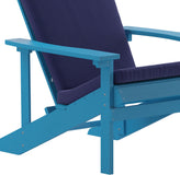 Charlestown Set of 2 All-Weather Poly Resin Wood Adirondack Chairs in Blue with Blue Cushions for Deck, Porch, and Patio