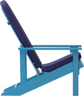 Charlestown Set of 2 All-Weather Poly Resin Wood Adirondack Chairs in Blue with Blue Cushions for Deck, Porch, and Patio