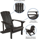 Charlestown Set of 2 All-Weather Poly Resin Wood Adirondack Chairs in Slate Gray with Blue Cushions for Deck, Porch, and Patio