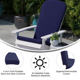 Charlestown Set of 2 All-Weather Poly Resin Wood Adirondack Chairs in Slate Gray with Blue Cushions for Deck, Porch, and Patio