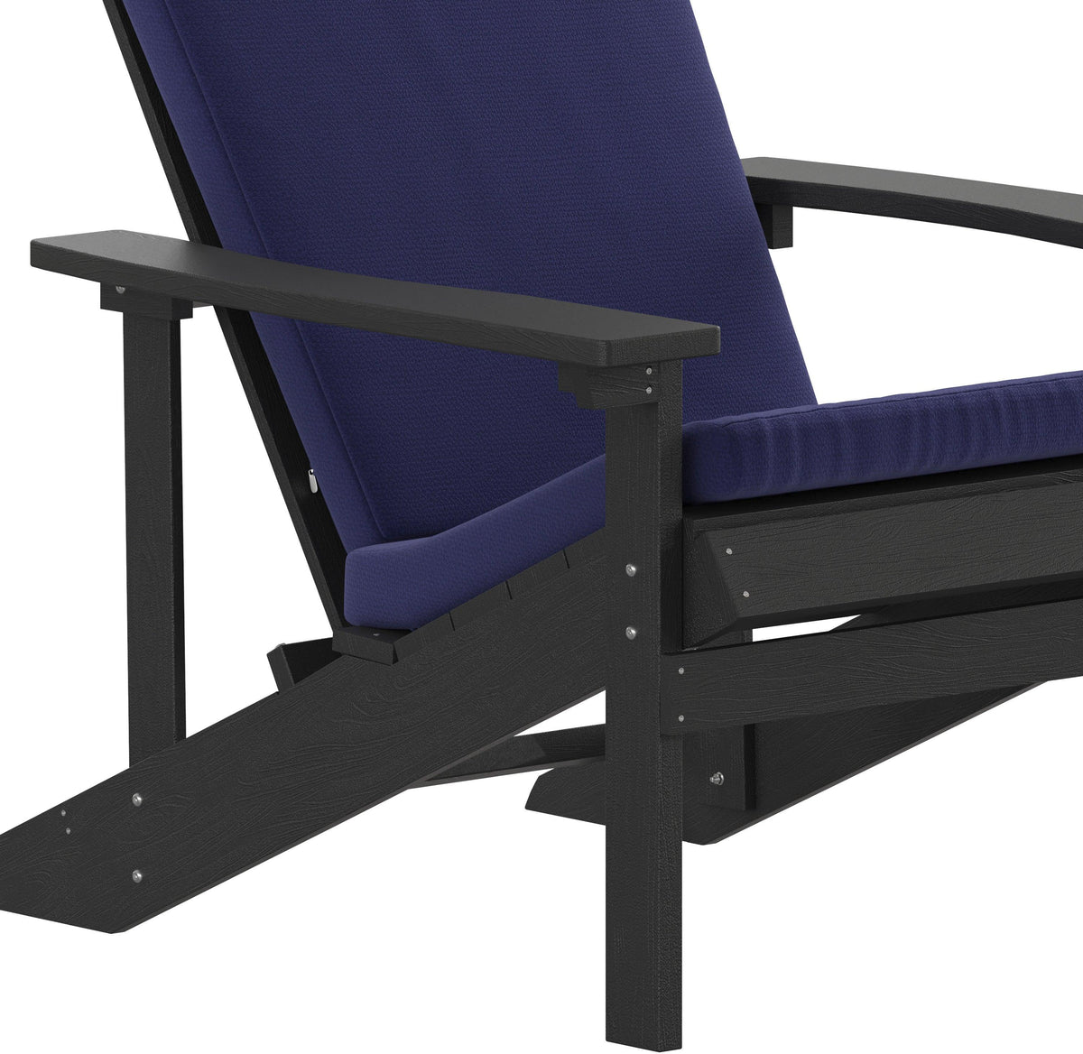 Charlestown Set of 2 All-Weather Poly Resin Wood Adirondack Chairs in Slate Gray with Blue Cushions for Deck, Porch, and Patio