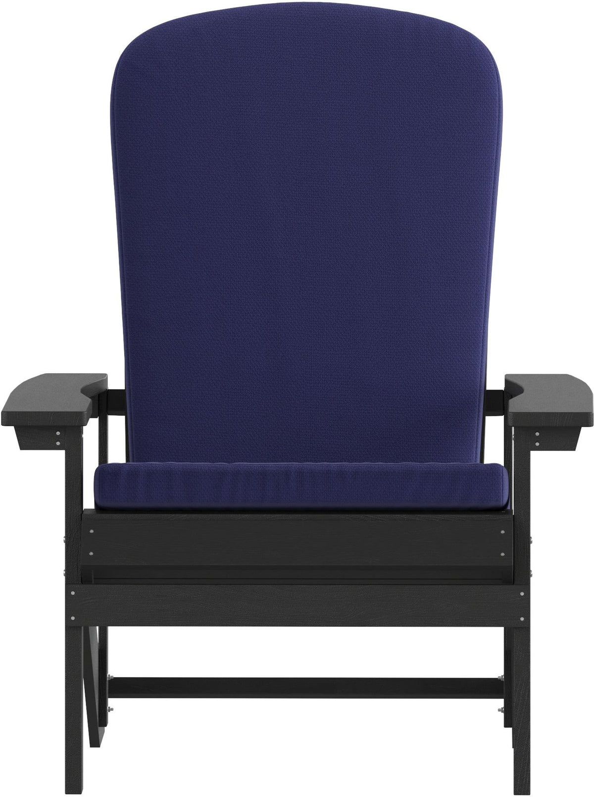 Charlestown Set of 2 All-Weather Poly Resin Wood Adirondack Chairs in Slate Gray with Blue Cushions for Deck, Porch, and Patio