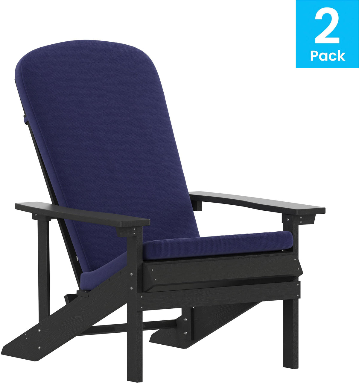 Charlestown Set of 2 All-Weather Poly Resin Wood Adirondack Chairs in Slate Gray with Blue Cushions for Deck, Porch, and Patio