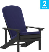 Charlestown Set of 2 All-Weather Poly Resin Wood Adirondack Chairs in Slate Gray with Blue Cushions for Deck, Porch, and Patio