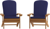 Charlestown Set of 2 All-Weather Poly Resin Wood Adirondack Chairs in Teak with Blue Cushions for Deck, Porch, and Patio