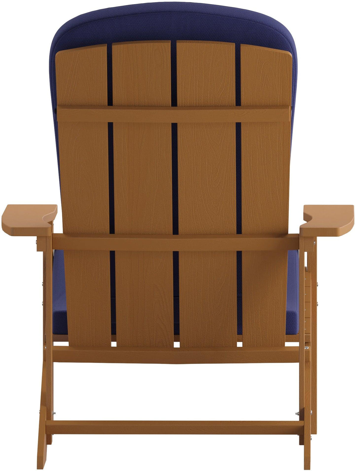 Charlestown Set of 2 All-Weather Poly Resin Wood Adirondack Chairs in Teak with Blue Cushions for Deck, Porch, and Patio