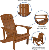 Charlestown Set of 2 All-Weather Poly Resin Wood Adirondack Chairs in Teak with Blue Cushions for Deck, Porch, and Patio