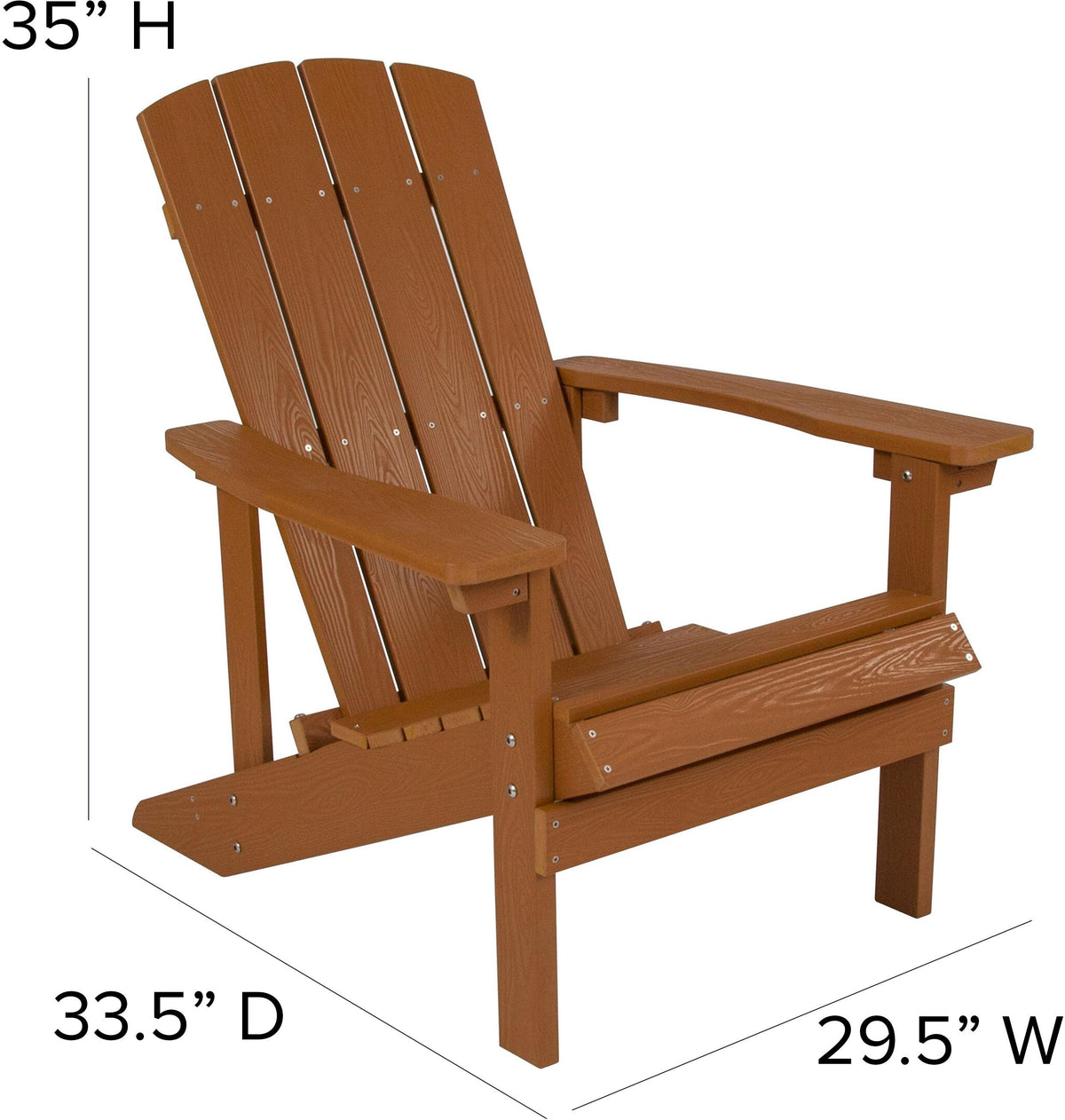 Charlestown Set of 2 All-Weather Poly Resin Wood Adirondack Chairs in Teak with Blue Cushions for Deck, Porch, and Patio