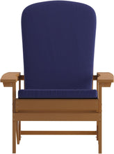Charlestown Set of 2 All-Weather Poly Resin Wood Adirondack Chairs in Teak with Blue Cushions for Deck, Porch, and Patio
