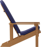 Charlestown Set of 2 All-Weather Poly Resin Wood Adirondack Chairs in Teak with Blue Cushions for Deck, Porch, and Patio