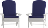 Charlestown Set of 2 All-Weather Poly Resin Wood Adirondack Chairs in White with Blue Cushions for Deck, Porch, and Patio