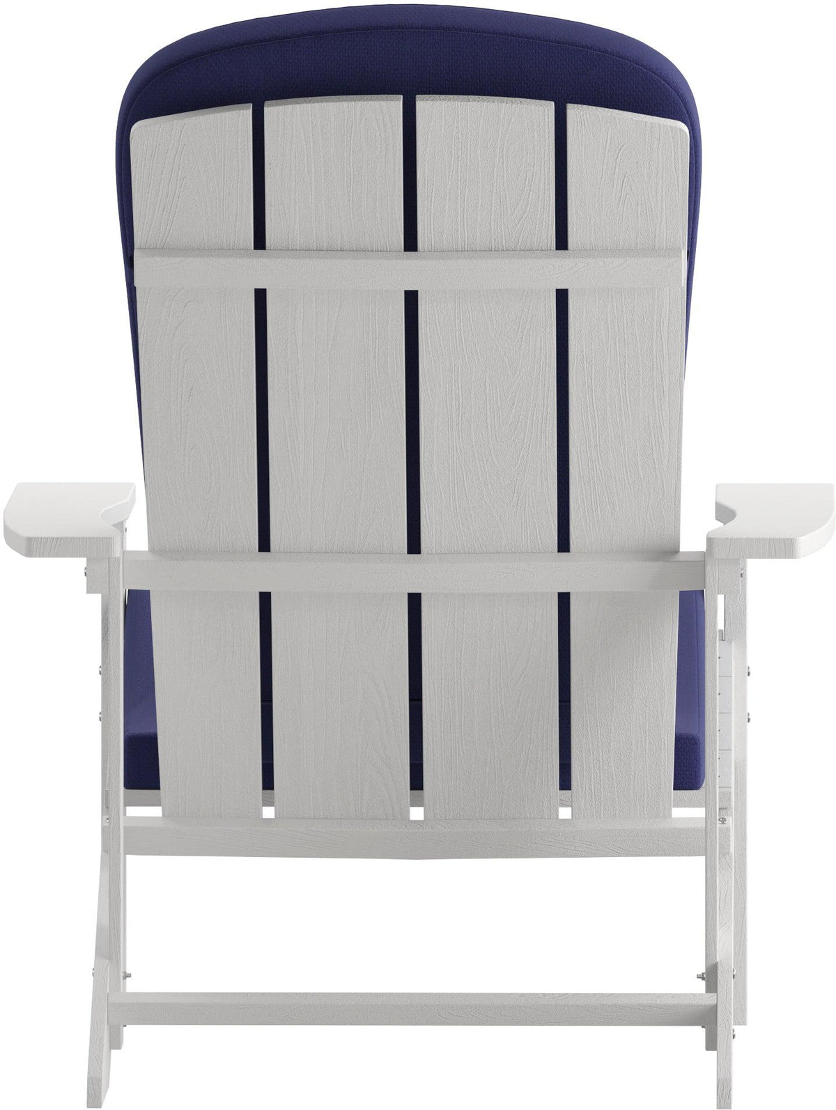 Charlestown Set of 2 All-Weather Poly Resin Wood Adirondack Chairs in White with Blue Cushions for Deck, Porch, and Patio