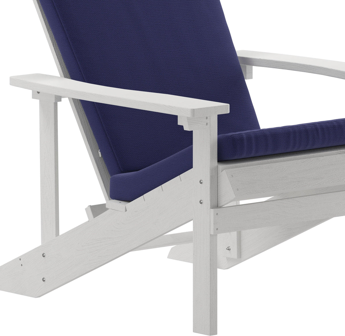 Charlestown Set of 2 All-Weather Poly Resin Wood Adirondack Chairs in White with Blue Cushions for Deck, Porch, and Patio
