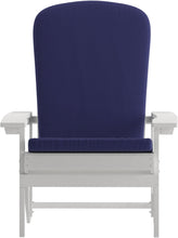 Charlestown Set of 2 All-Weather Poly Resin Wood Adirondack Chairs in White with Blue Cushions for Deck, Porch, and Patio