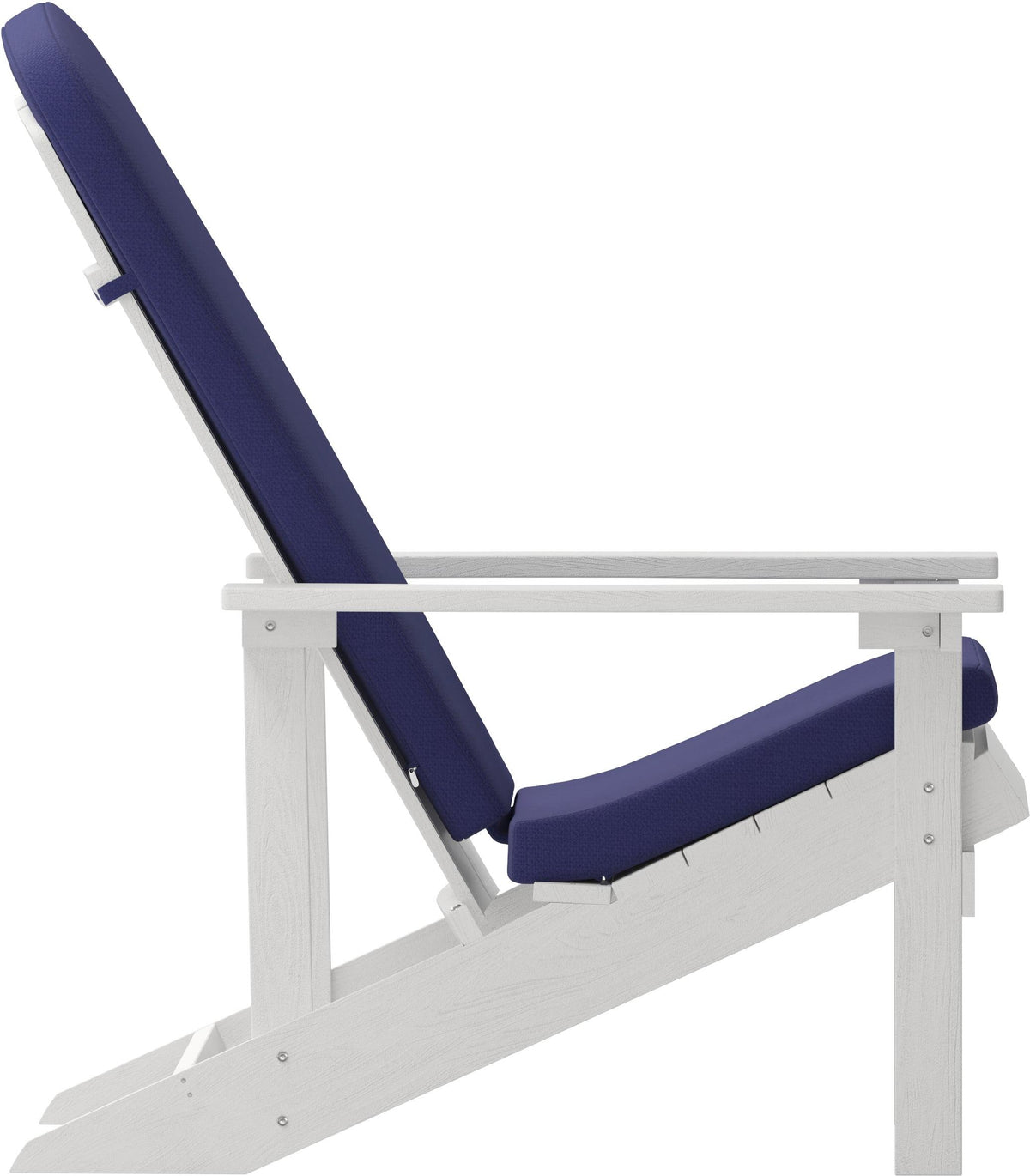 Charlestown Set of 2 All-Weather Poly Resin Wood Adirondack Chairs in White with Blue Cushions for Deck, Porch, and Patio