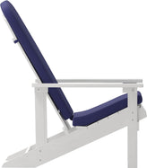 Charlestown Set of 2 All-Weather Poly Resin Wood Adirondack Chairs in White with Blue Cushions for Deck, Porch, and Patio