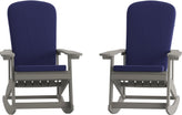 Savannah Set of 2 All-Weather Poly Resin Wood Adirondack Rocking Chairs in Gray with Blue Cushions for Deck, Porch, and Patio