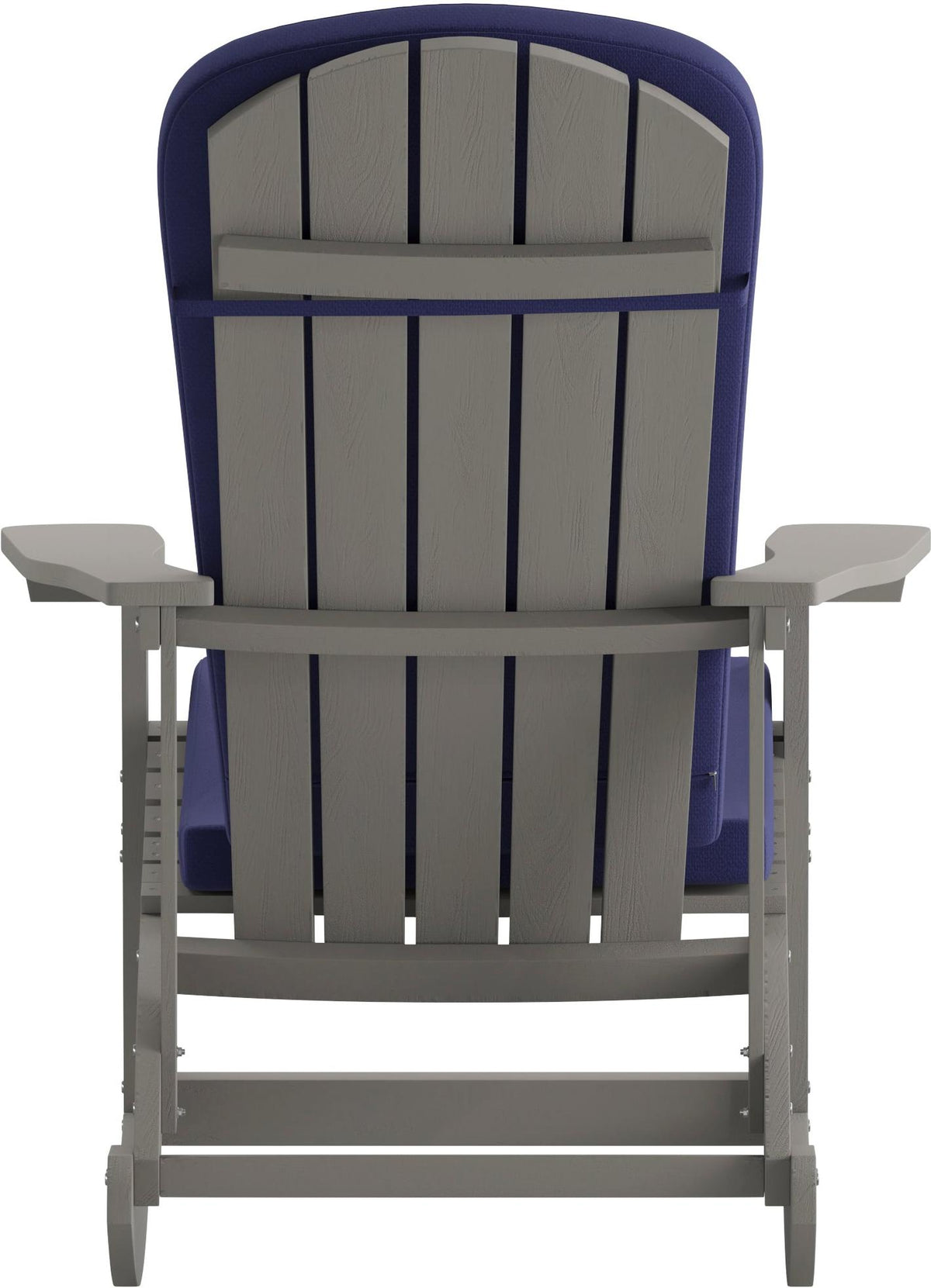 Savannah Set of 2 All-Weather Poly Resin Wood Adirondack Rocking Chairs in Gray with Blue Cushions for Deck, Porch, and Patio