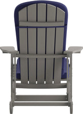 Savannah Set of 2 All-Weather Poly Resin Wood Adirondack Rocking Chairs in Gray with Blue Cushions for Deck, Porch, and Patio