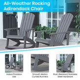 Savannah Set of 2 All-Weather Poly Resin Wood Adirondack Rocking Chairs in Gray with Blue Cushions for Deck, Porch, and Patio