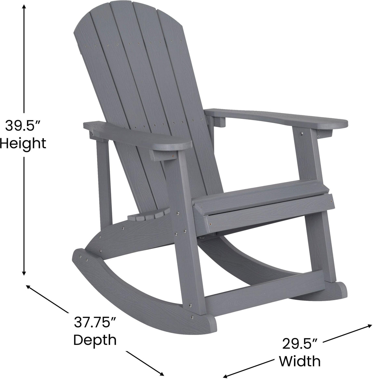 Savannah Set of 2 All-Weather Poly Resin Wood Adirondack Rocking Chairs in Gray with Blue Cushions for Deck, Porch, and Patio