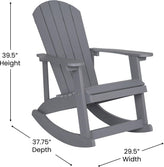 Savannah Set of 2 All-Weather Poly Resin Wood Adirondack Rocking Chairs in Gray with Blue Cushions for Deck, Porch, and Patio