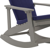 Savannah Set of 2 All-Weather Poly Resin Wood Adirondack Rocking Chairs in Gray with Blue Cushions for Deck, Porch, and Patio
