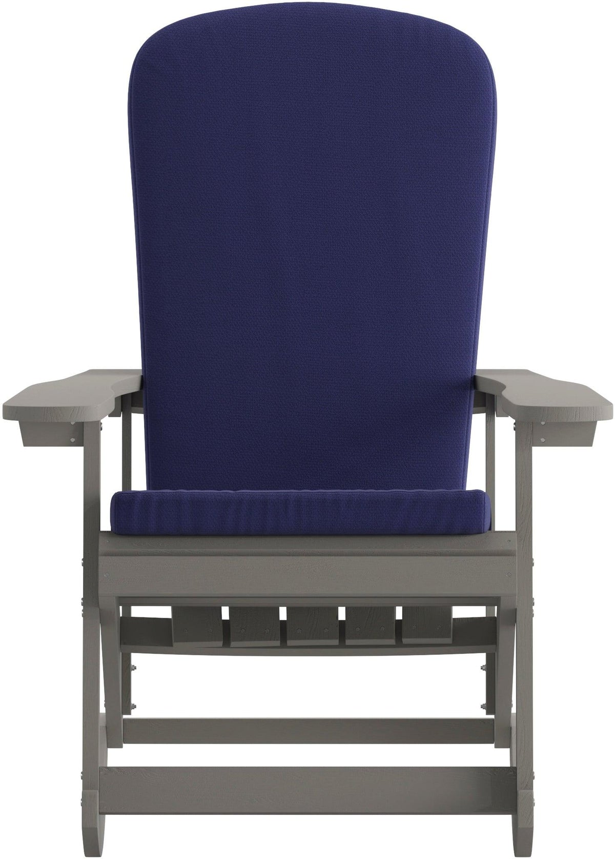Savannah Set of 2 All-Weather Poly Resin Wood Adirondack Rocking Chairs in Gray with Blue Cushions for Deck, Porch, and Patio