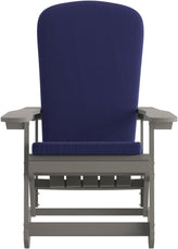 Savannah Set of 2 All-Weather Poly Resin Wood Adirondack Rocking Chairs in Gray with Blue Cushions for Deck, Porch, and Patio