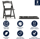 Hercules Folding Chair - Black Resin - 2 Pack 800LB Weight Capacity Comfortable Event Chair - Light Weight Folding Chair