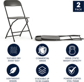 Hercules Series Plastic Folding Chair Black - 2 Pack 650LB Weight Capacity Comfortable Event Chair-Lightweight Folding Chair