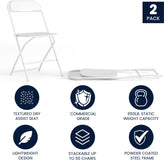 Hercules Series Plastic Folding Chair White - 2 Pack 650LB Weight Capacity Comfortable Event Chair-Lightweight Folding Chair