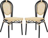 2 Pack Cannes Indoor/Outdoor Commercial Thonet Bistro Stacking Chair, Natural PE Cane Rattan and Black Aluminum Frame
