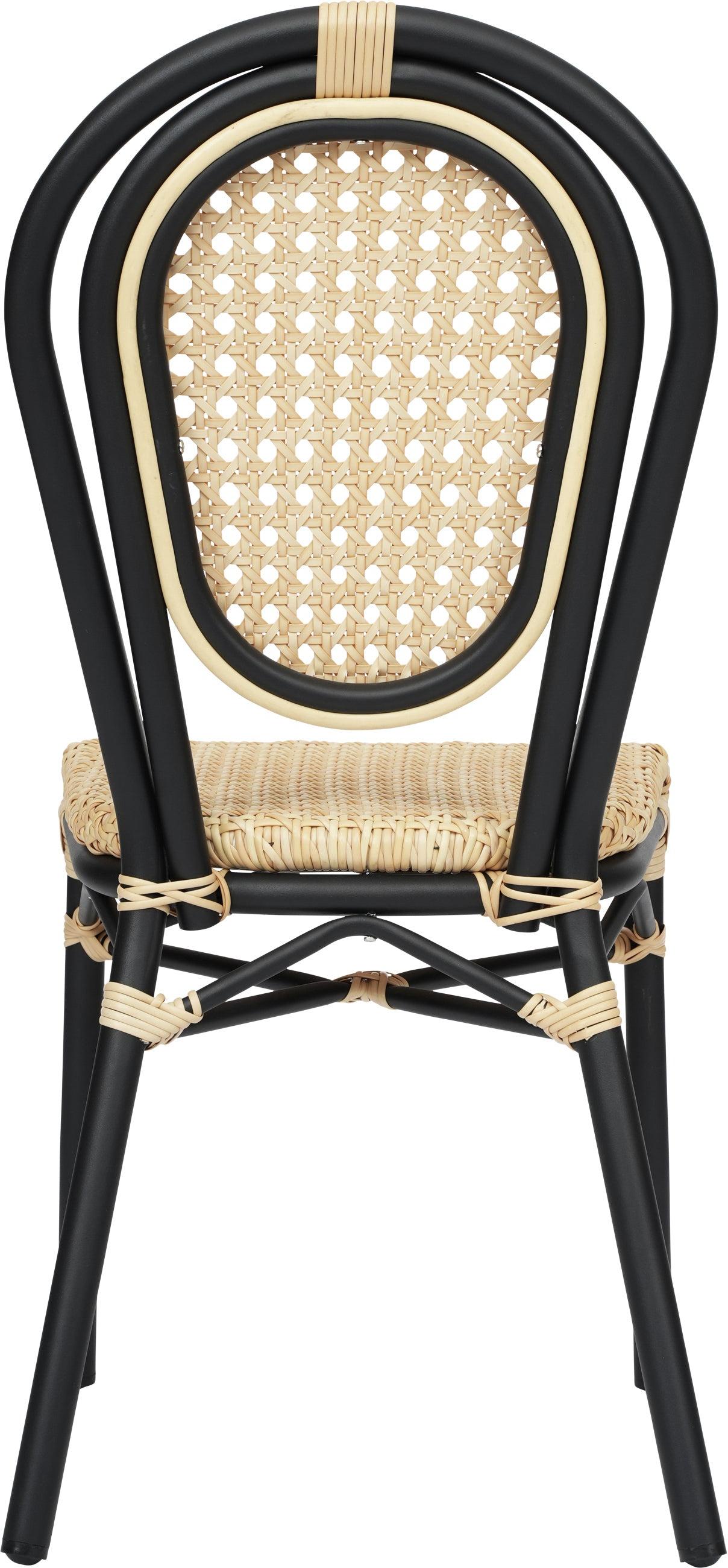2 Pack Cannes Indoor/Outdoor Commercial Thonet Bistro Stacking Chair, Natural PE Cane Rattan and Black Aluminum Frame