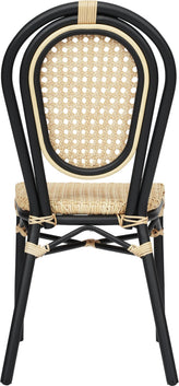 2 Pack Cannes Indoor/Outdoor Commercial Thonet Bistro Stacking Chair, Natural PE Cane Rattan and Black Aluminum Frame