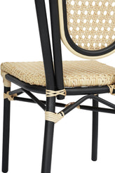 2 Pack Cannes Indoor/Outdoor Commercial Thonet Bistro Stacking Chair, Natural PE Cane Rattan and Black Aluminum Frame
