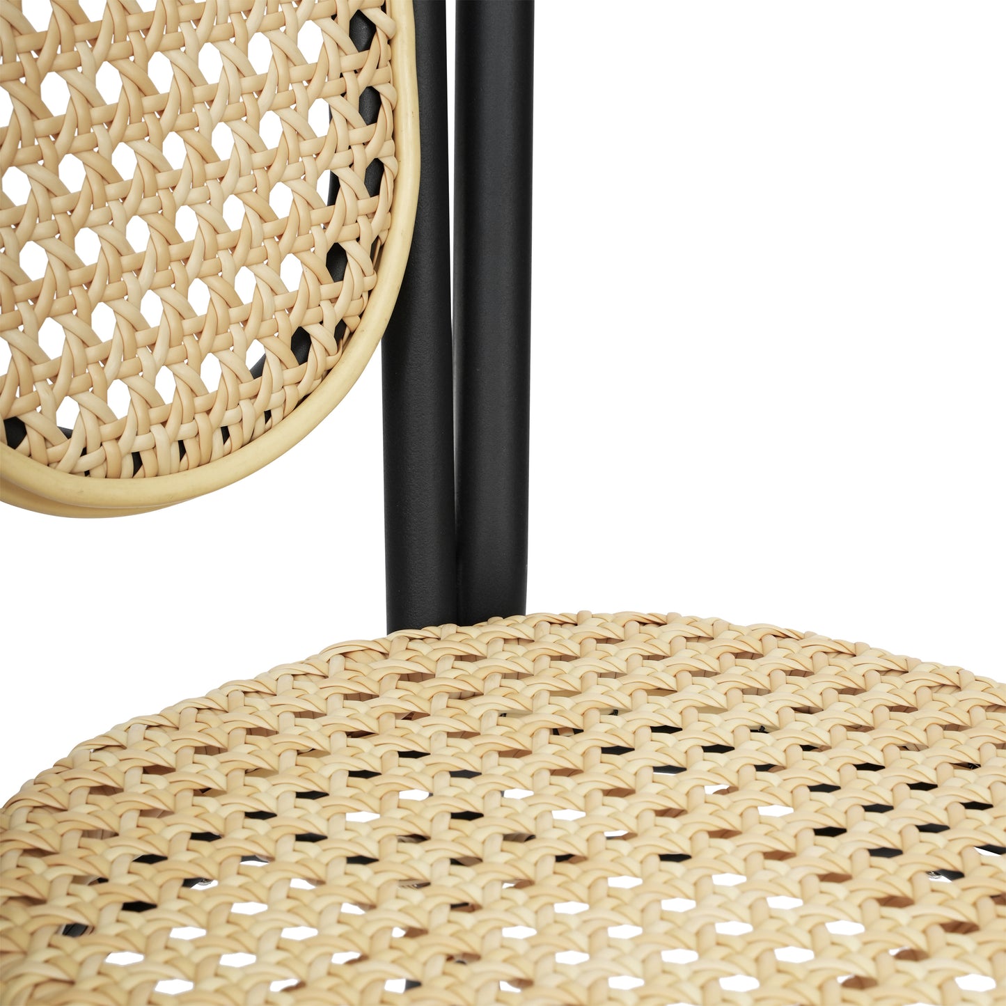 2 Pack Cannes Indoor/Outdoor Commercial Thonet Bistro Stacking Chair, Natural PE Cane Rattan and Black Aluminum Frame