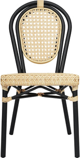 2 Pack Cannes Indoor/Outdoor Commercial Thonet Bistro Stacking Chair, Natural PE Cane Rattan and Black Aluminum Frame