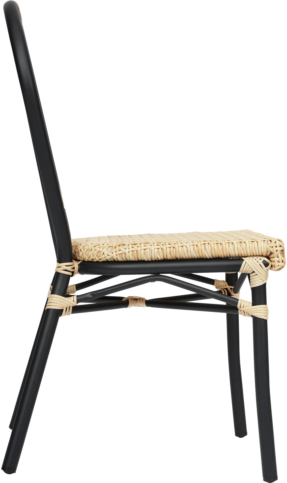 2 Pack Cannes Indoor/Outdoor Commercial Thonet Bistro Stacking Chair, Natural PE Cane Rattan and Black Aluminum Frame