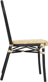 2 Pack Cannes Indoor/Outdoor Commercial Thonet Bistro Stacking Chair, Natural PE Cane Rattan and Black Aluminum Frame