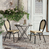 2 Pack Cannes Indoor/Outdoor Commercial Thonet Bistro Stacking Chair, Natural PE Cane Rattan and Black Aluminum Frame
