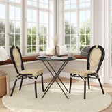 2 Pack Cannes Indoor/Outdoor Commercial Thonet Bistro Stacking Chair, Natural PE Cane Rattan and Black Aluminum Frame