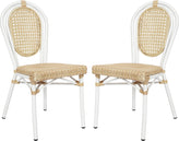 2 Pack Cannes Indoor/Outdoor Commercial Thonet Bistro Stacking Chair, Natural PE Cane Rattan and White Aluminum Frame