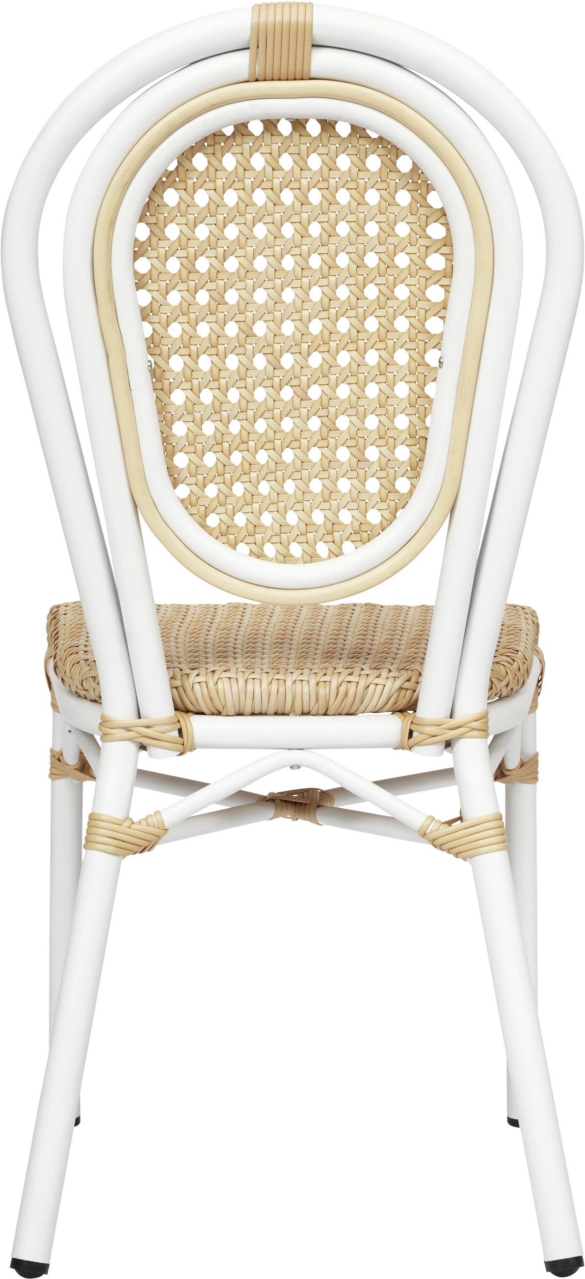 2 Pack Cannes Indoor/Outdoor Commercial Thonet Bistro Stacking Chair, Natural PE Cane Rattan and White Aluminum Frame